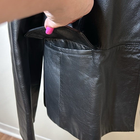 COPY - Danier Ladies Black Leather Jacket, buttons down the front, 2 pockets. - Picture 3 of 14